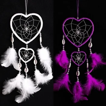 

1pc Heart handmade dreamcatcher wind chimes indian style feather pendant dream catcher car hanging decoration
