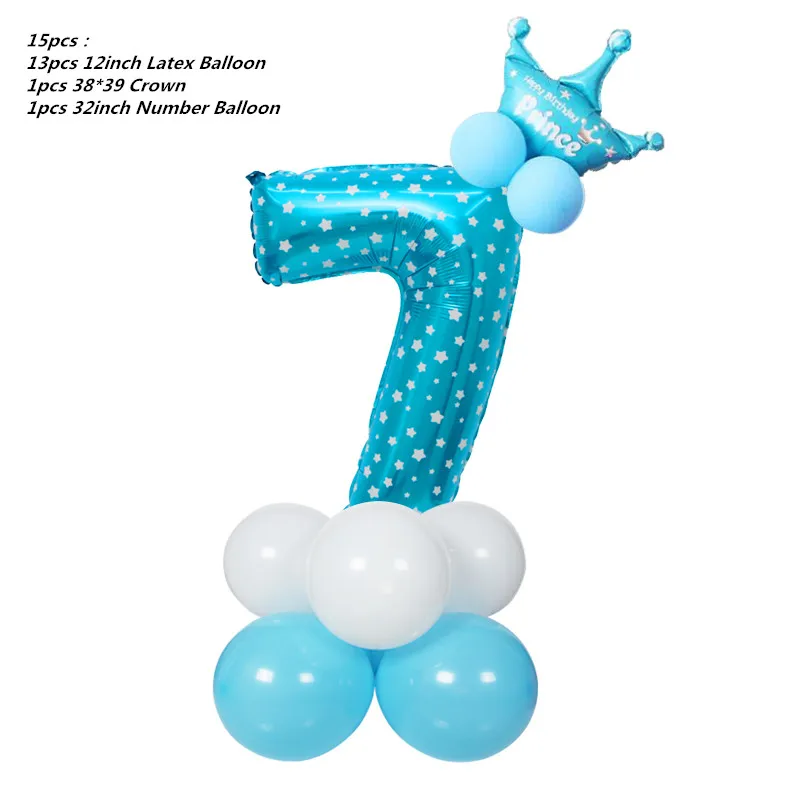 15 шт. фольга номер латексные шары воздушный шар с короной юбилей Беби Шауэр Детский День Рождения Вечеринка мой маленький пони вечерние поставки - Цвет: Blue 7