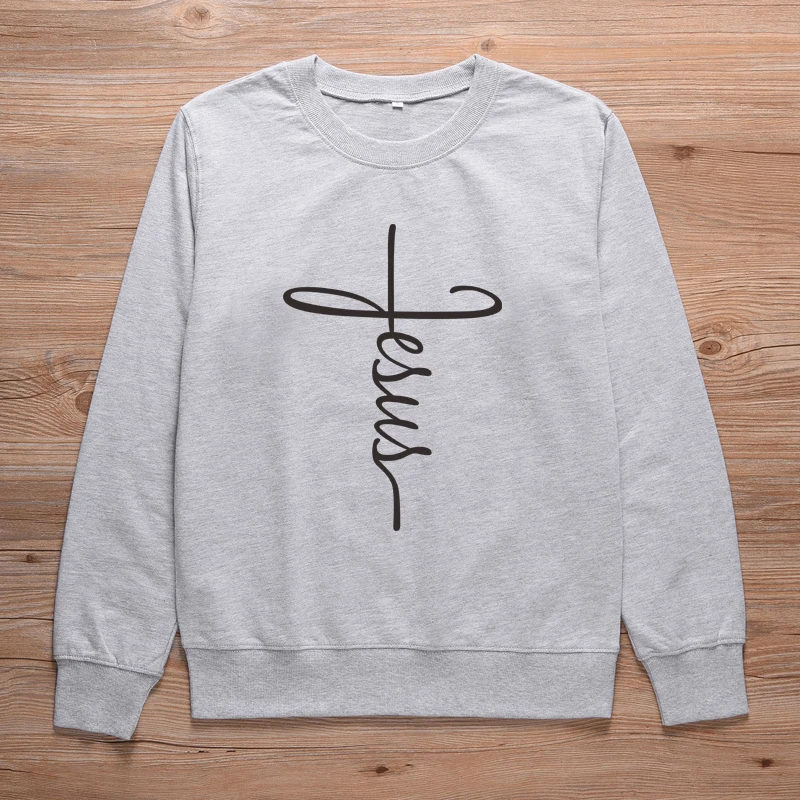 Günstige ONSEME Kreuz Jesus Sweatshirt Glauben Kunst Grafik Crewneck Pullover Frauen Christian Sweatshirts Pullover Femme Harajuku Hoodies