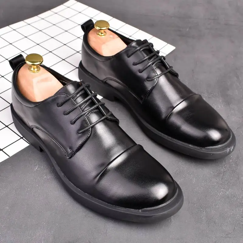 

New Arrival Men Black Dress Shoes Fashion Designer Leisure PU Leather Shoes Man Lace Up Office Platform Pleated Size 39-44