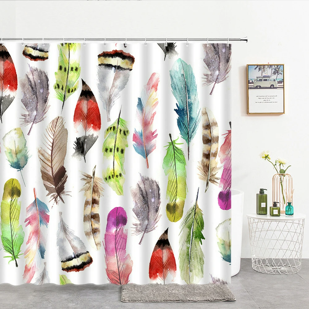 

Colorful Feathers Shower Curtains 3d Bathroom Curtain Waterproof Decoration With Hooks 180x240cm Polyester Cloth Bath Screen