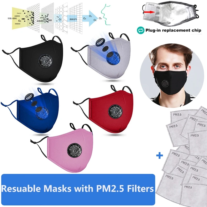 4pcs/set Reusable Cotton Mask Breathing Valve PM2.5 Anti-Dust Face Masks Unisex 5-layer Protective Filter Resuable | Красота и