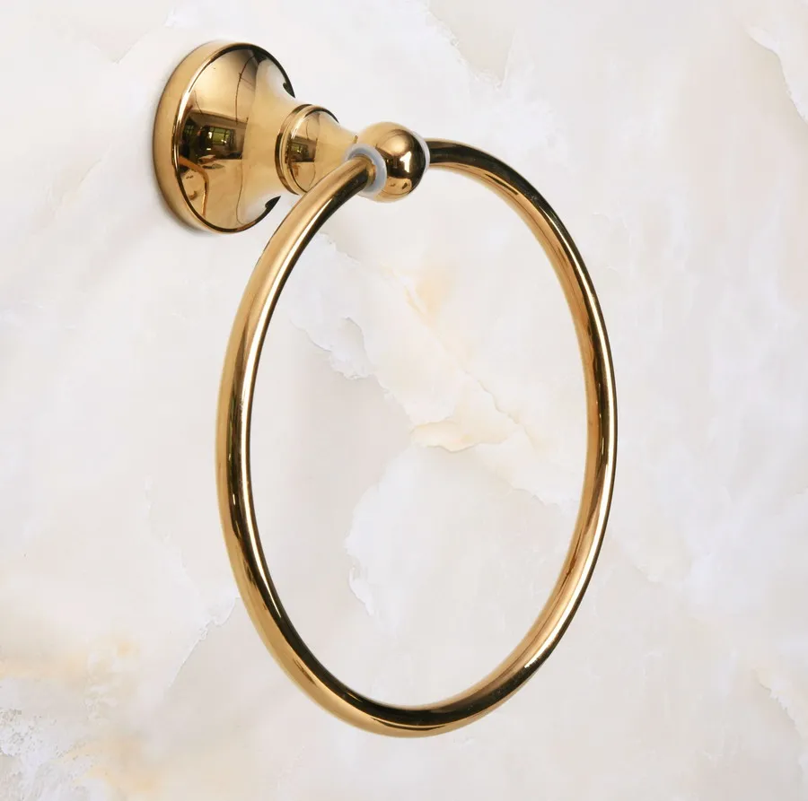 

Golden Brass Wall Mount Bathroom Round Shape Towel Ring Holder 2ba883