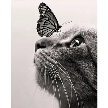 

Diamond Painting Full Square Cross Stitch 5D Butterfly And Cat Diamond Embroidery Mosaic Decoration Home Kit Art Paint By Number