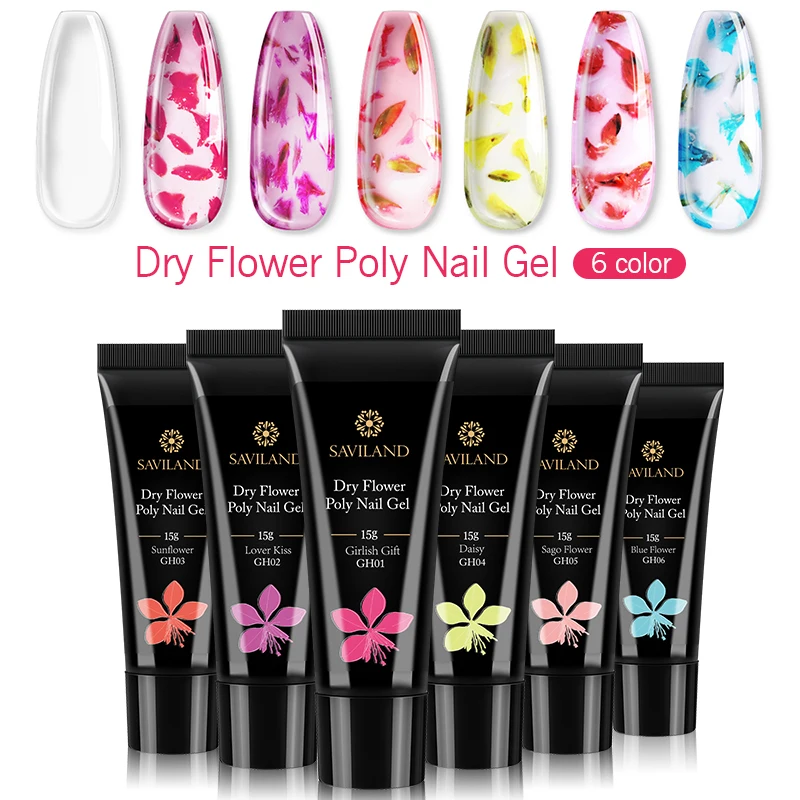 Saviland Flower Poly набор гелей для ногтей удивительные сушеные цветы наращивания с