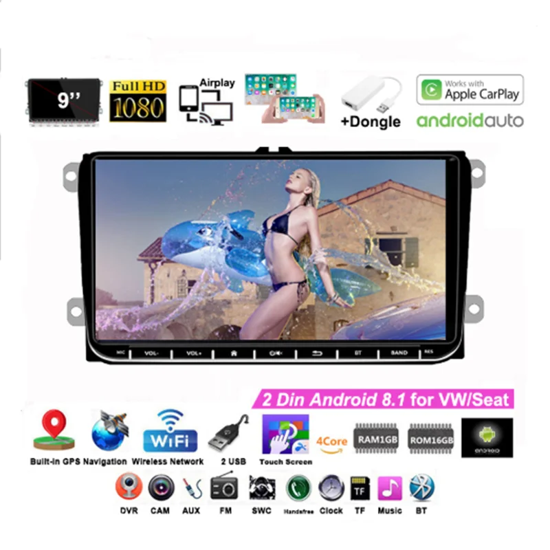 Автомагнитола Wifi gps Airplay CANBUS для Skoda Passat B6 Polo Golf 4 5 Touran Seat 9''2Din Android для VW/Seat+ Carplay камера заднего вида