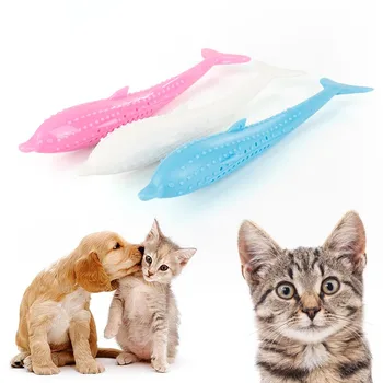 

New Soft Silicone Mint Fish Cat Toy Catnip Pet Toy Clean Teeth Toothbrush Chew Cats Toys Fish Shaped Interactive Supplies TSLM1