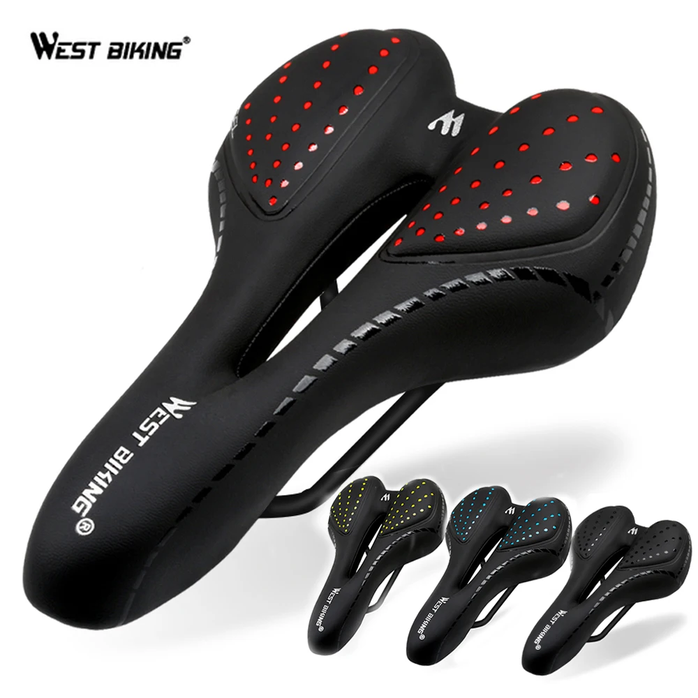 WEST BIKING Bicycle Saddle Cushion Breathable PU Leather Hollow Comfortable Road MTB Bike Cycling Shockproof Seat | Спорт и