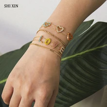 SHIXIN 4 шт Шарм Сердце Браслеты из золотой цепи набор богемный браслет с разноцветными кристаллами для женщин Мода Ручная цепочка Ювелирные изделия