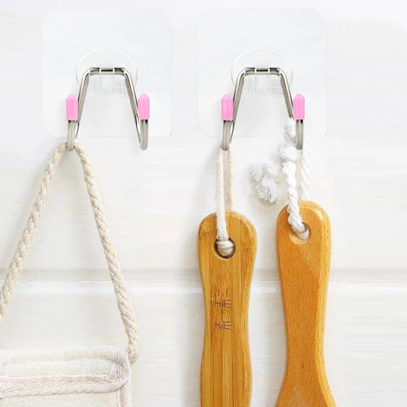 2/4 шт. крепкий прозрачный двойной крючок из нержавеющей стали Присоска на