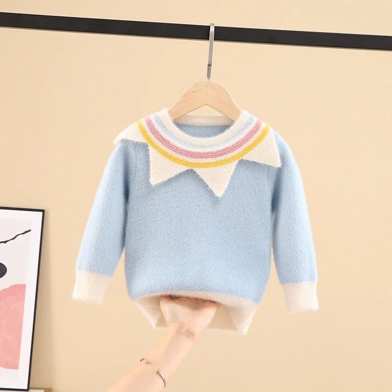 

Kids' Sweater 2019 Winter Crew Neck Rainbow Sweater Girls Candy Color Baby Sweater Knit Kids' Sweater Cute