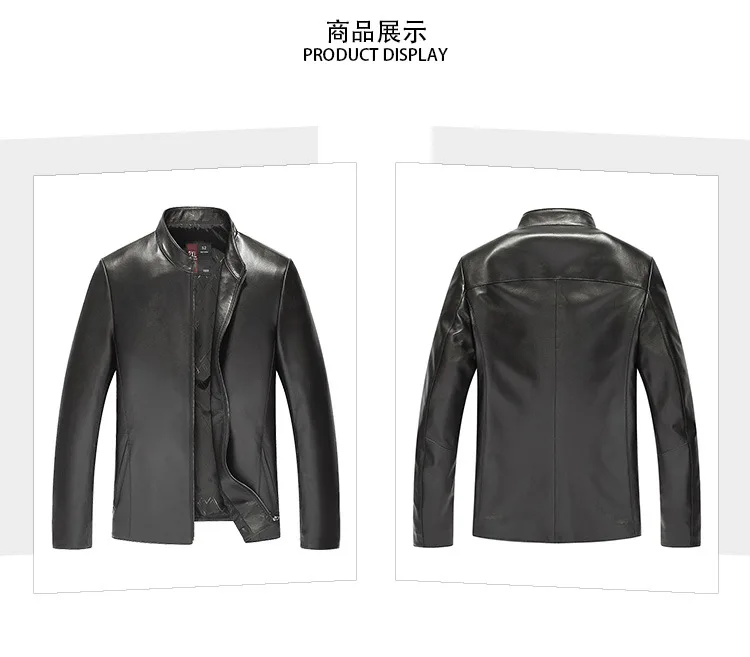 New Style Haining Genuine Leather Clothes Men's Fold-down Collar First Layer Sheep Skin Casual Coat Middle-aged Genuine Lea