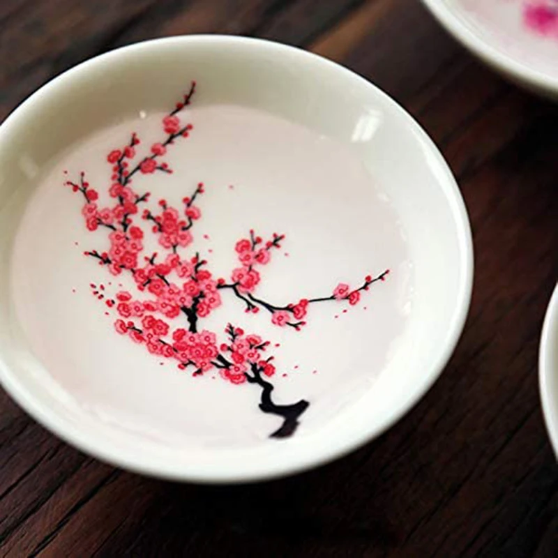 Magic Sakura Sake Cup Color Change with Cold/Hot Water-See Peach Cherry Flowers Bloom Magically Sakura Blossom Tea Bowl NIN668