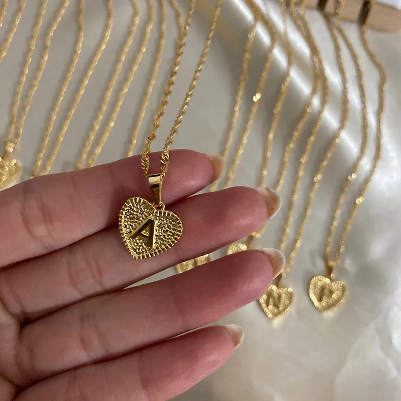 Initial Letter Heart Pendant Necklace 