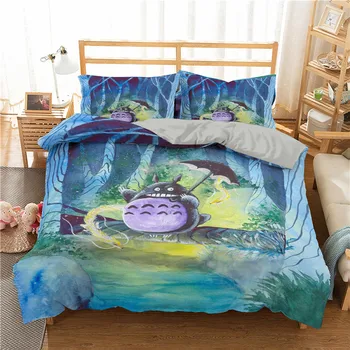 

ZEIMON Cartoon Animals Bedding Set Cute Totoro Cat Lion Printed Duvet Cover Pillowcase Home Textile 2/3PCS Kids Girls Gift