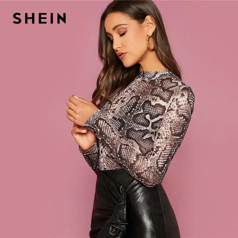 snake print sheer top