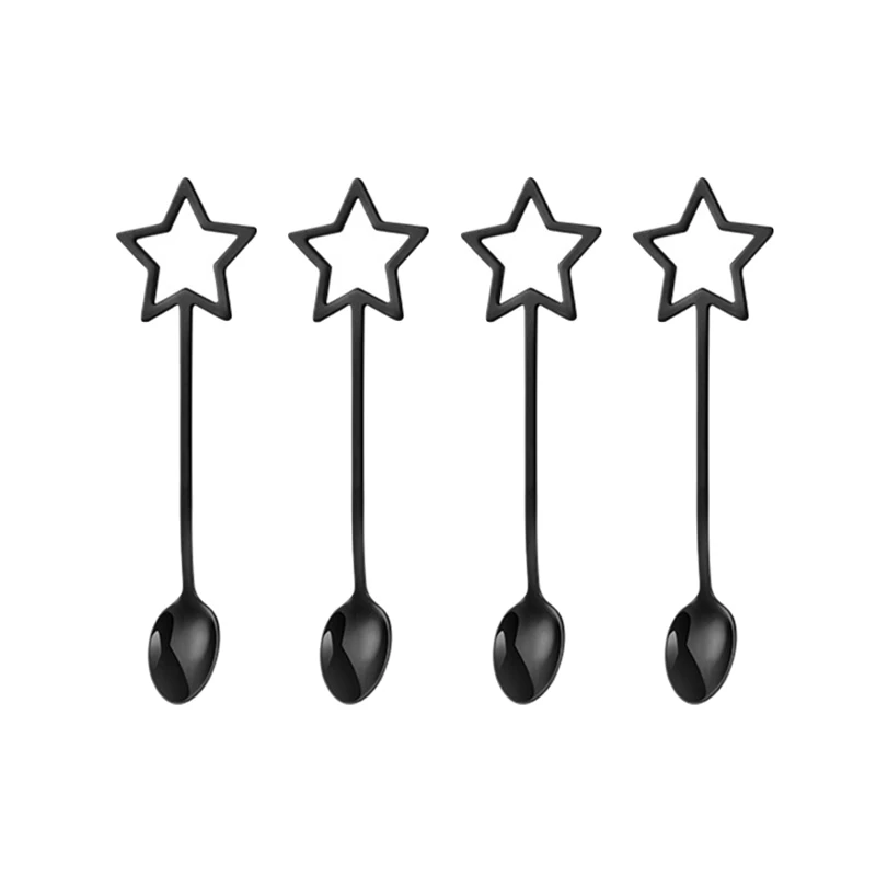 

4 Pcs / Set Coffee Spoons Creative Five-pointed Star 304 Stainless Steel Honey Dessert Mixing Spoon Bar Kichen Accessories