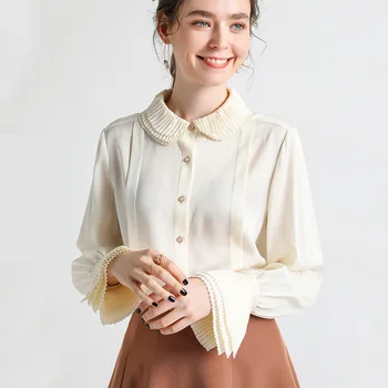 

Pure Silk Shirts Women Blouses 19 Momme 100% Mulberry Silk Long Sleeve Elegant Ladies Office Shirt Female Blusas Camisa Mujer