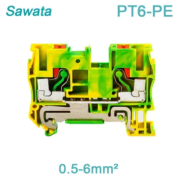

CE 10Pcs Din Rail Wire Cable Terminal Block PT-6PE Ground Spring Feed Through Connection Push In Screwless Wire Conductor PT6-PE