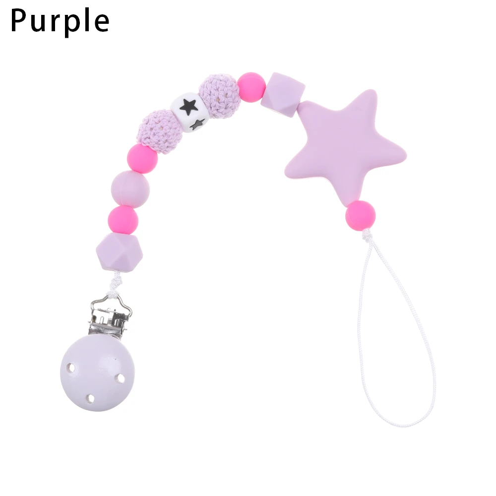 Style 3 - purple Хрустальная Детская Соска с зажимом, держатель на цепочке для соски, 1 шт., нескользящая Соска с зажимом, держатель для соски-пустышки, детский крючок для коляски, подвесной ремень - Цвет: Style 3 - purple