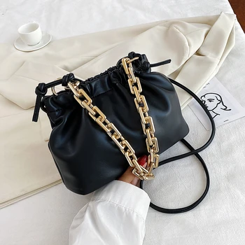 

New Simple Solid Color Bucket Bags For Women 2020 Luxury Handbags Women Bags Designer PU Leather Chains Shoulder Messenger Bags