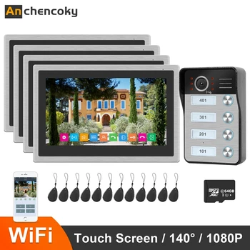 

Anchencoky WiFi Video Intercom Doorbell 10 inch IP Wireless Monitor x4 1080P Video Doorbell Support ID Card Home Intercom System