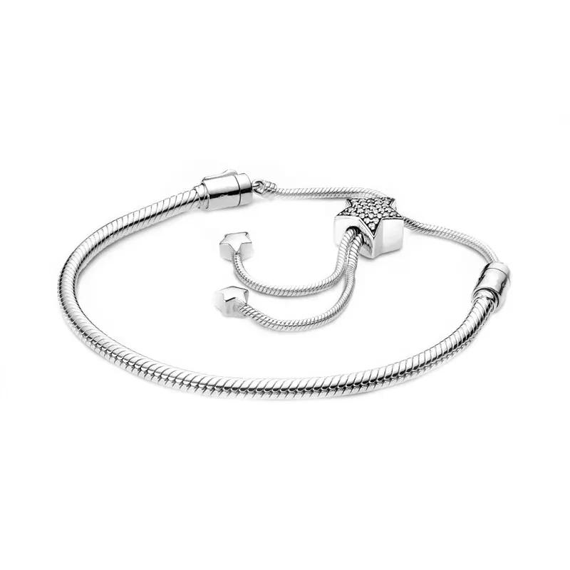

PDB Original 925 Sterling Silver Moments Star and Snake Chain Sliding Bracelet Suitable for DIY Charismatic Women Free Shipping.
