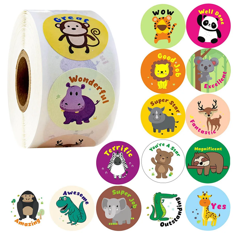 Encouragement Reward Stickers Roll for Kids Children Motivational kawaii Stickers with Cute Animals for Diary Students Teachers afbeelding