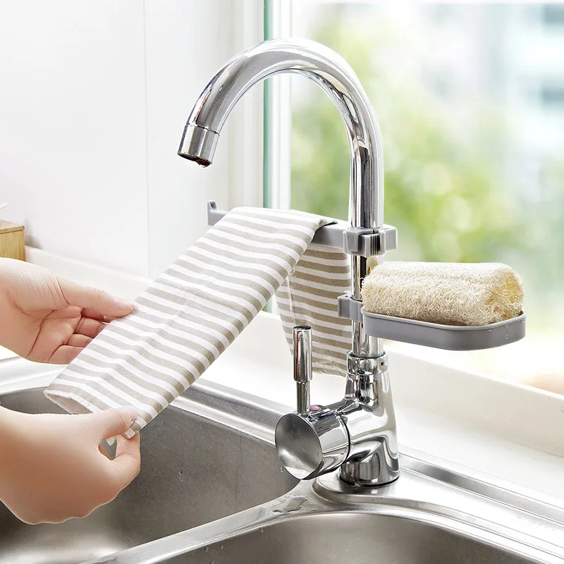 Hot Sink Hanging Storage Rack Storage Holder Sponge Bathroom Kitchen Faucet Clip Dish Cloth Clip Shelf Drain Dry Towel Organizer
