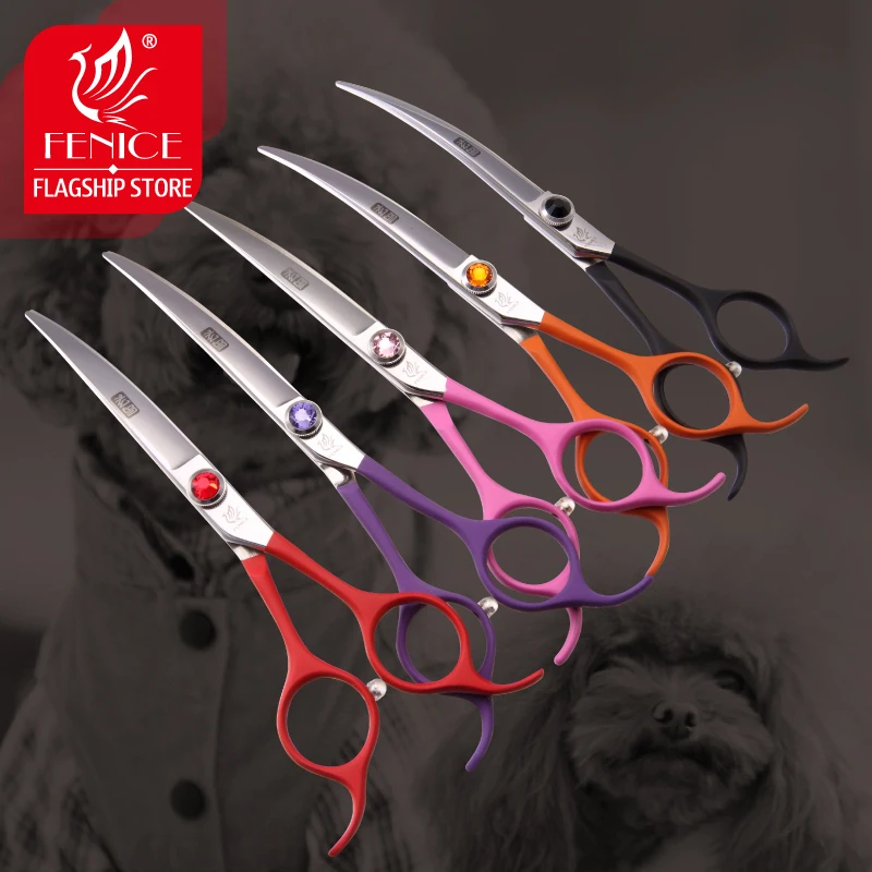 Fenice 6.5 inch Professional Dog Grooming Down Curved Scissors Colorful Shears Groomer Tools