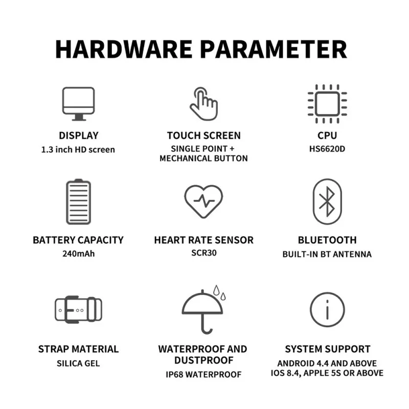 Smart Watch IP68 Waterproof Multifunctional Heart Rate Activity Fitness Tracker Bluetooth Intelligent watch For IOS/Android