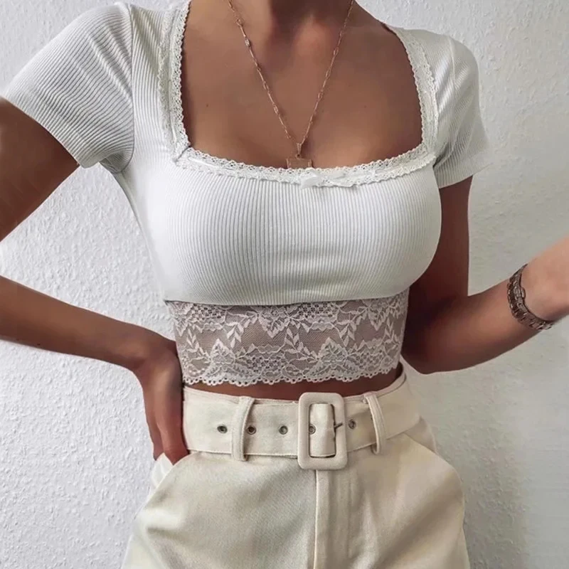 Women Square Neck Fitted T shirt With 