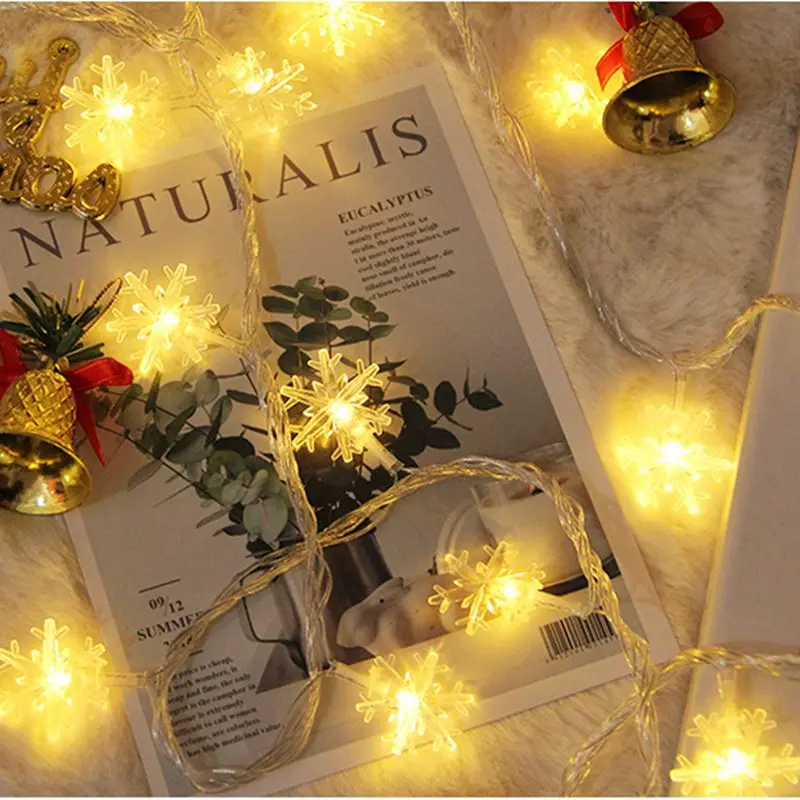 Christmas Snowflake Light Fairy String Led Lights Garland Hanging Ornaments for Merry Christmas New Year Decoration 1.5/3/6/10M