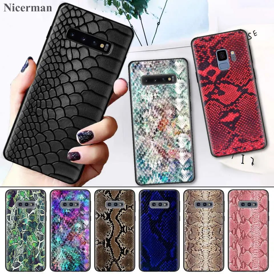 

Case Cover Coque for Samsung Galaxy S8 S9 S10 S10e 5G Note 8 9 10 5G Plus S7 S7 Edge S8+ S9+ S10+ Leather Snake Scales Back Case