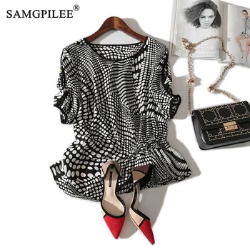 

Women T-shirts 2020 Casual Tops Women Chiffon T-shirt Brand Women Summer Womens Clothing Half Polka Dot O-neck T Shirt Woman 4XL