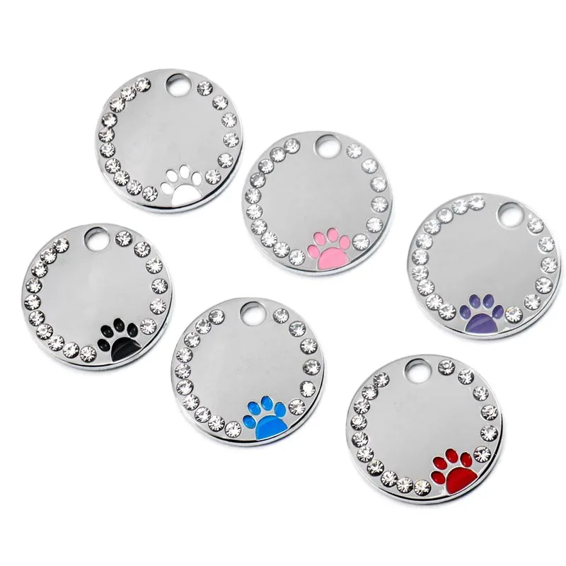 Горячая 100 шт Rhinestone круг P-Aw Выгравированный медальон для собаки из нержавеющей стали Diy значок для собаки Pet магазин для собаки персонализированные(цвет Mixin