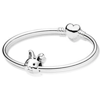 

NEW 100% 925 Sterling Silver New 1:1 Charm Cute Rabbit Zodiac Rabbit Bracelet Set Fit DIY Birthday Present