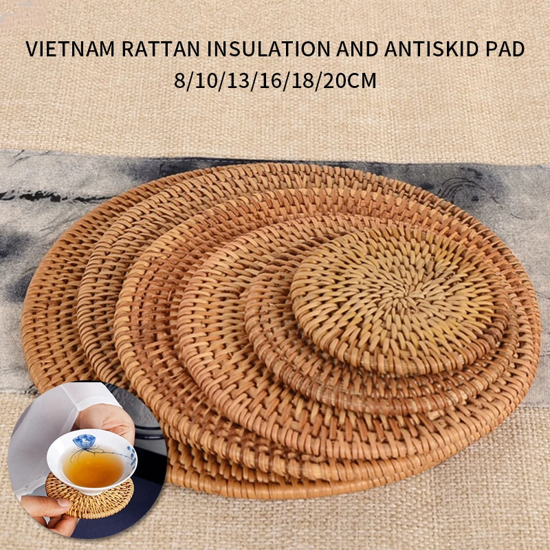 1pc Round Natural Rattan Coasters Bowl Pad Handmade Insulation