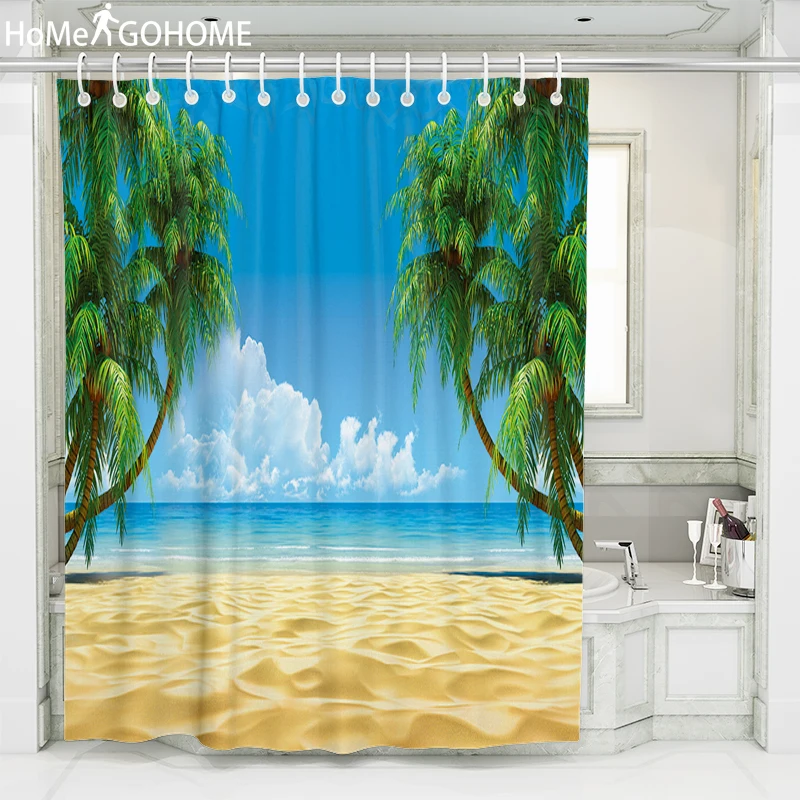 

Blue Sky Seascape Landscape Beach Shower Curtains Bathroom Bath Curtain 3D Waterproof Fabric Shower Curtain Cortina de ducha Art