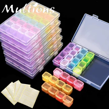 

28 Grids Diamond Painting Boxes Diamond Embroidery Storage Boxes with 160pcs Label Stickers for Jewelry Beading Sewing Tools