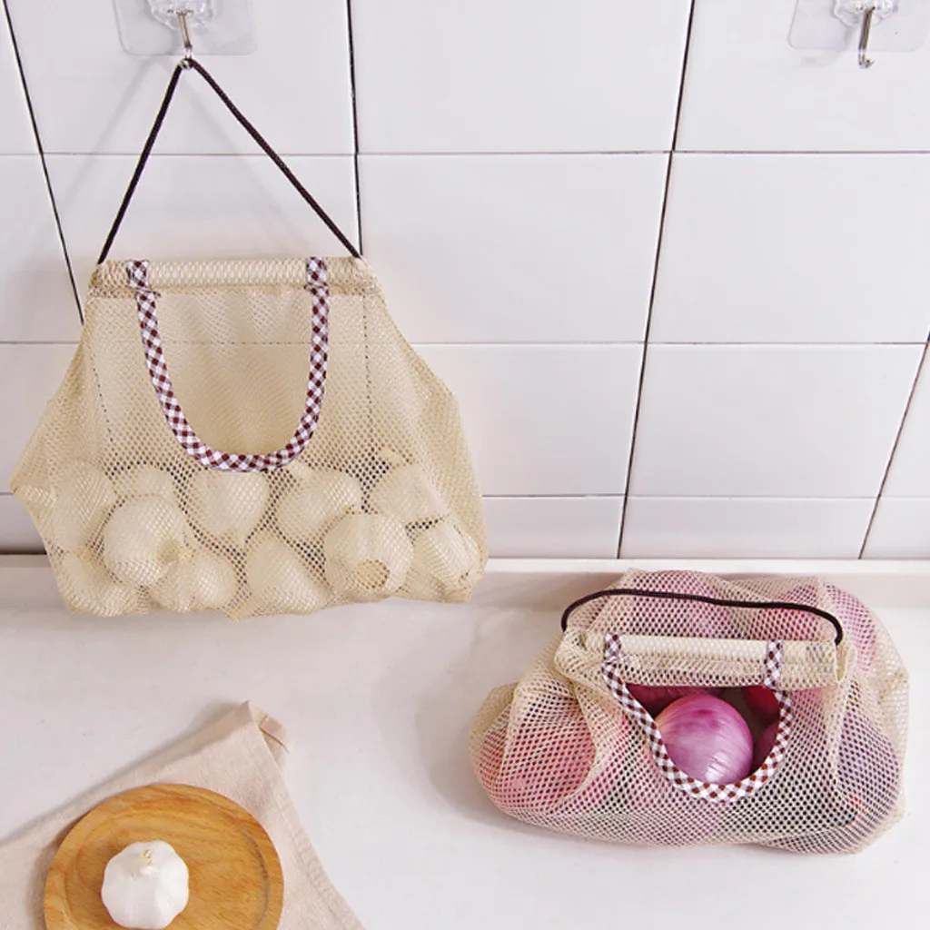 3pcs Fruit and Vegetable Mesh Bags Reusable Grocery Bags Hanging Storage Organiz