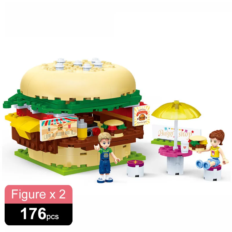 

176PCS City Girls compatible Friends Amusement park Burger Shop Snack booth Assembled Building Blocks bricks Children Toys Gifts