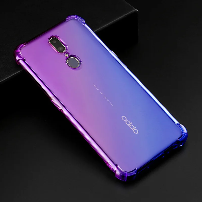 Постепенное изменение цвета чехол для OPPO F5 F7 F9 Pro F11 задняя крышка на для OPPO A9 A7 AX7 A5S Прозрачный чехол для OPPO A3S A3 крышка - Цвет: Purple Blue