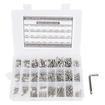 

540Pcs Pan Head Hex Socket Screw Set 304 Stainless Steel M3 M4 M5 + 1Pc Screwdriver Fasteners Screws