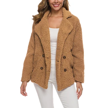 

Lapel double row button loose fleece warm winter Autumn Winter Women's Warm Clothing Female Jacket Plush Coat Jacket