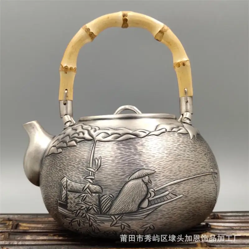 Чайник, чайник из нержавеющей стали, серебряный чайник, чайник для горячей воды, портативный чайник 900 мл, чайный набор кунг-фу - Цвет: Silver Teapot 742g