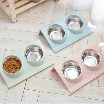 

Stainless Steel Double Cat Dog Bowl Splash-proof Pet Food Water Feeder For Dog Puppy Cats Dog Accessories Feeding Pet Bowls