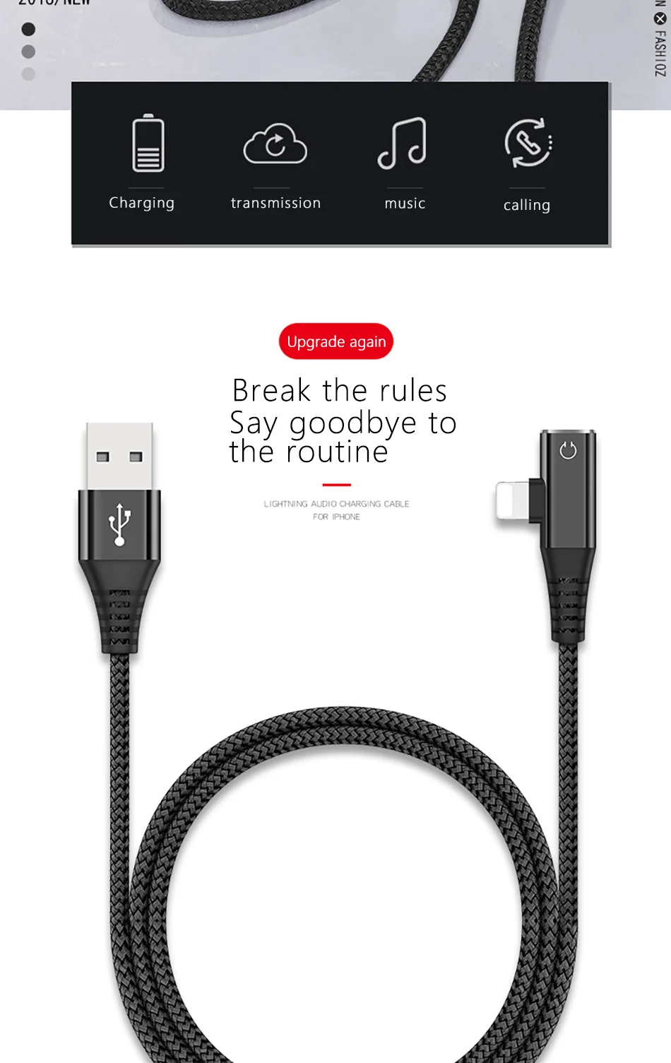 !ACCEZZ 2 in 1 For iphone X 8 7 Plus 10 Charger Heaphone Adapter AUX Splitter Audio Cable 1.2M For iphone XS MAX XR USB Adaptor (5)