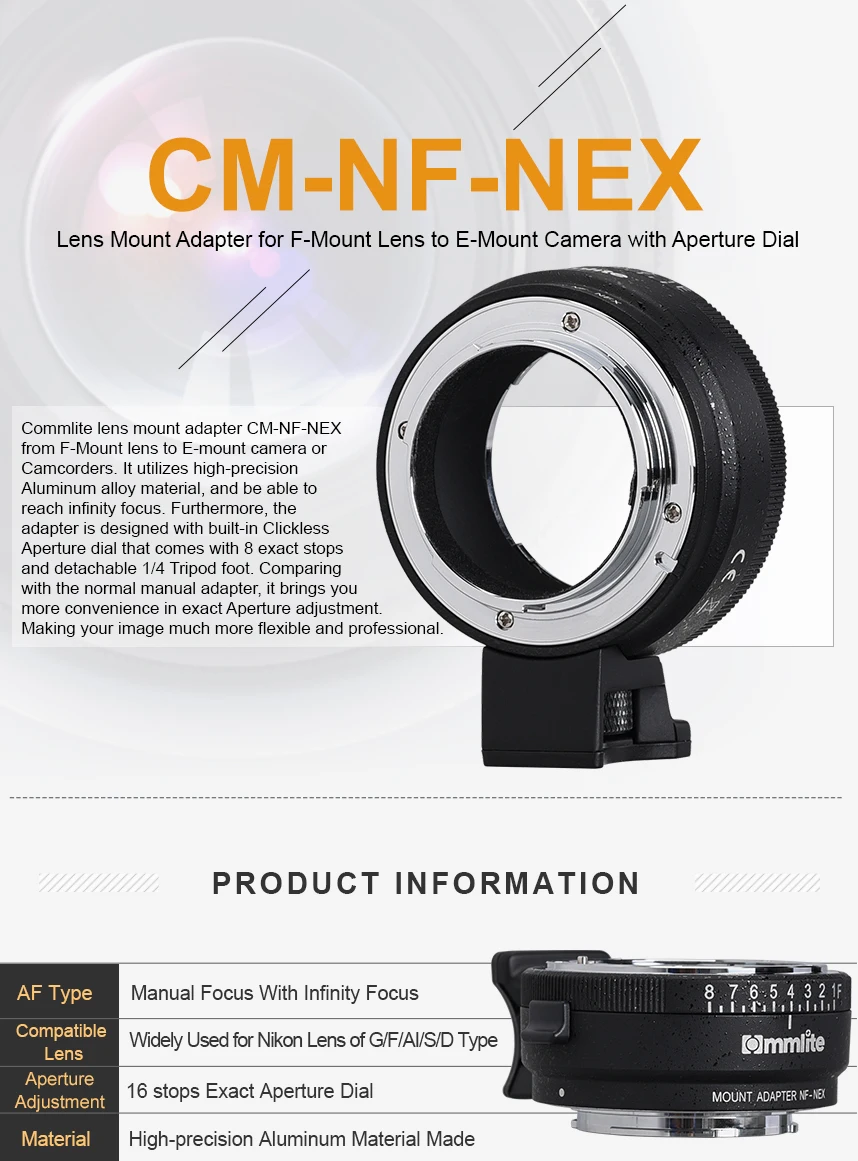 Commlite CM-NF-NEX ручная фокусировка Крепление объектива переходное кольцо для Nikon G, F, а я, S, D, чтобы использовать для sony NEX E крепление камеры