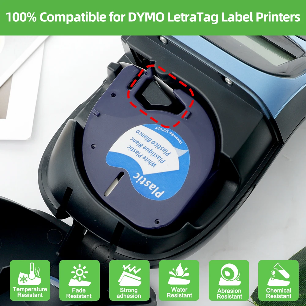 Ruban d'étiquettes en plastique compatible avec DYMO LetraTag, 12mm, 91200,  pièce de rechange Dymo Vopewriter LT100H 100T, imprimante arina pour  machine à étiquettes - AliExpress